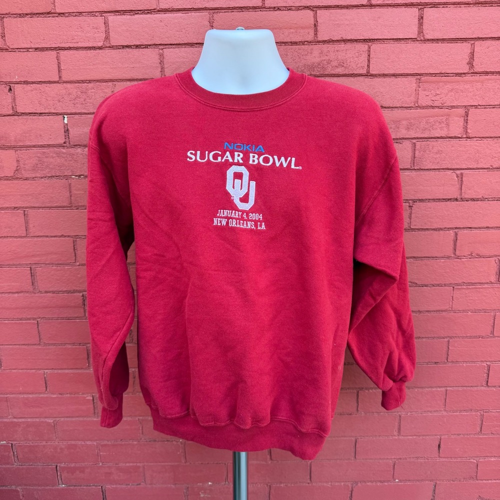 Vtg Jerzees Red Nokia Sugar Bowl 2004 OU Sweatshirt Mens Medium Oklahoma Sooners